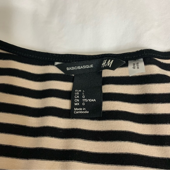 H&M Black and Beige Striped Jersey knit Sleeveless Midi Dress Size L - Picture 6 of 10